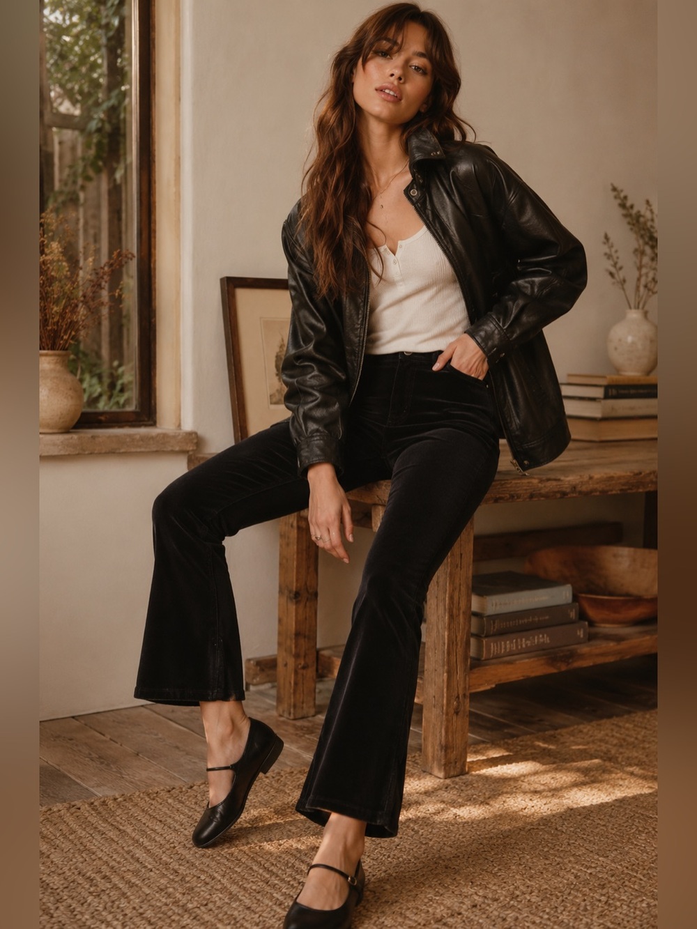 Free People Black In My Feelings Cropped Slim‎ Velvet Flare Pants